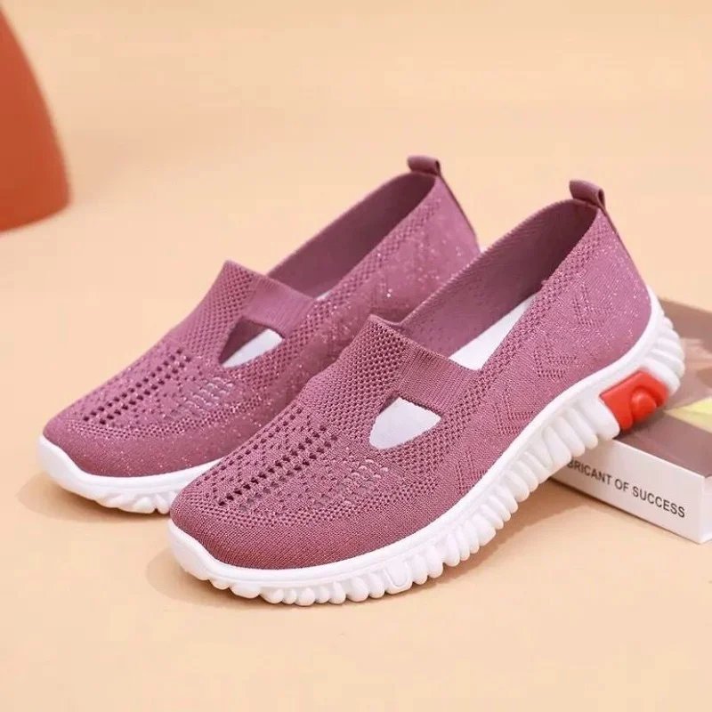Summer Sneakers Women Casual Shoes Mesh Soft Loafers Bottom Walking Shoes Mom Light Comfortable Footwear Flat Women Shoes