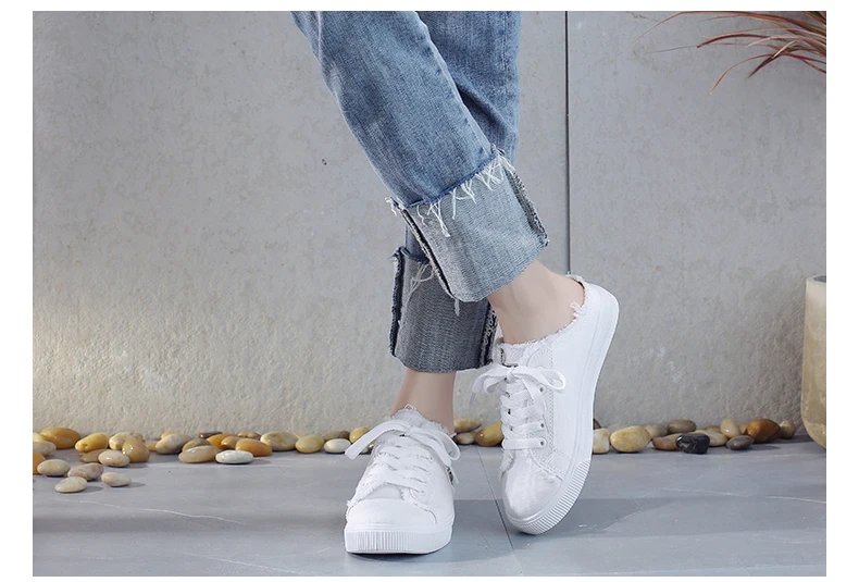 New 2023 Spring Summer Women Canvas Shoes flat sneakers women casual shoes low upper lace up white shoes