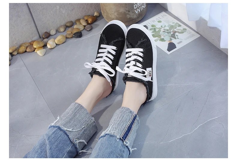 New 2023 Spring Summer Women Canvas Shoes flat sneakers women casual shoes low upper lace up white shoes