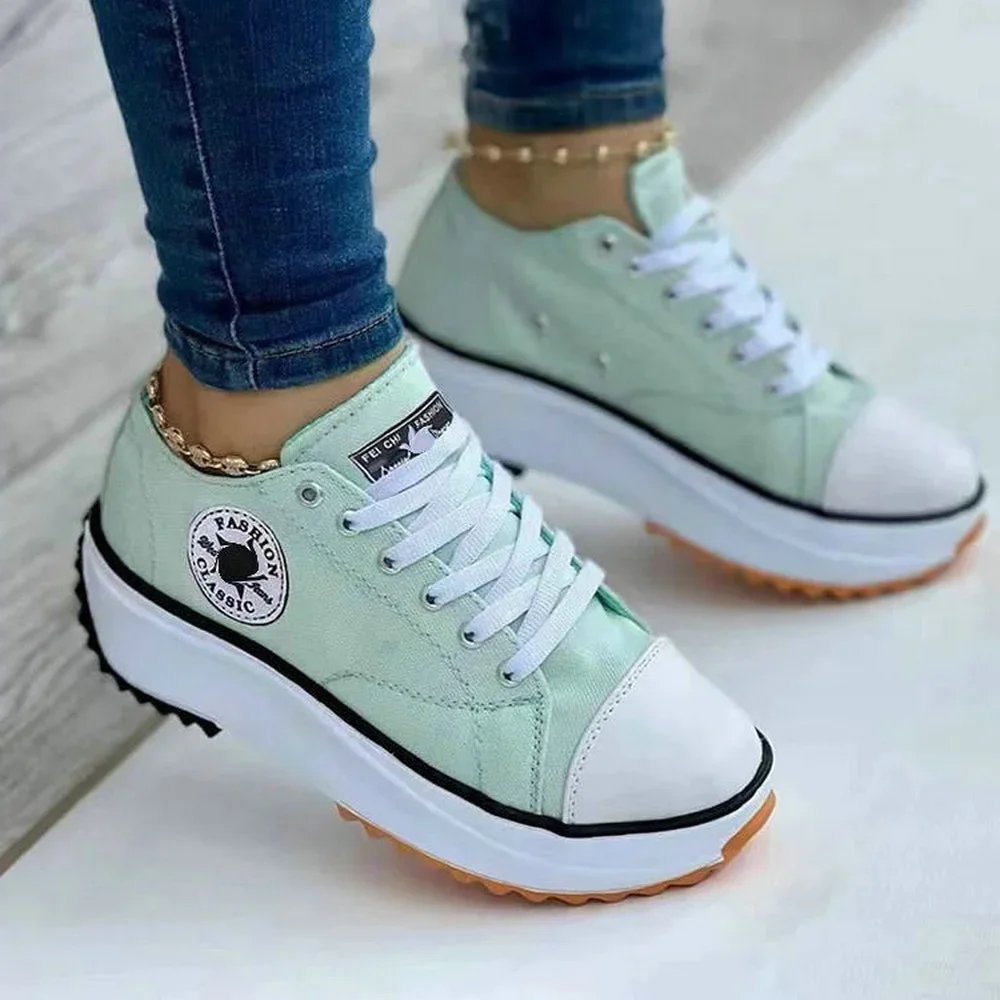 Canvas Ladies Casual Sneakers Autumn Brand Women's Casual Shoes Flat Lace-Up Walking Shoes for Women Ladies Shoes on Offer