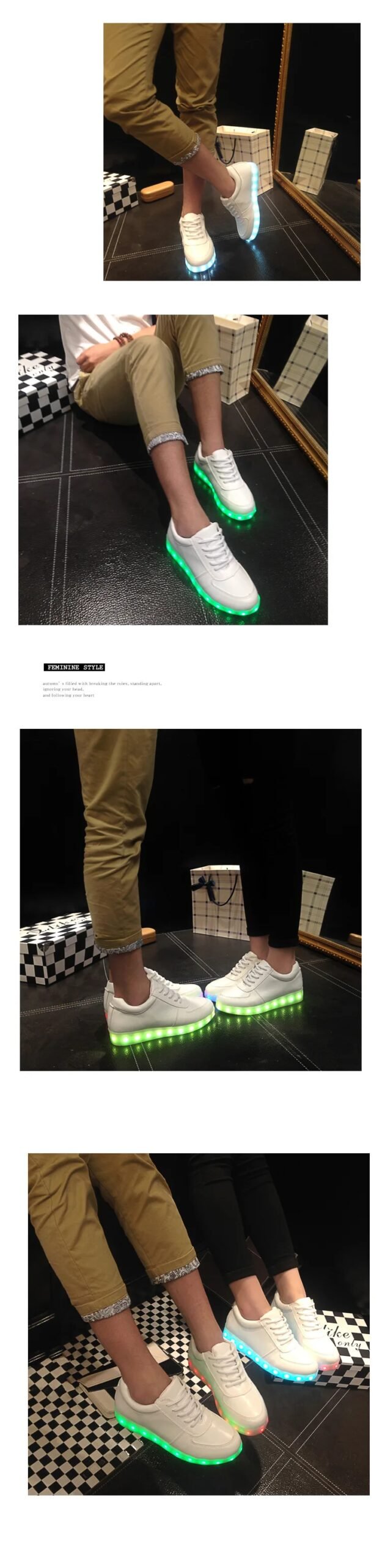 女士休闲夜光运动鞋 男士LED发光鞋 时尚平底跑步运动鞋 LED充电情侣鞋