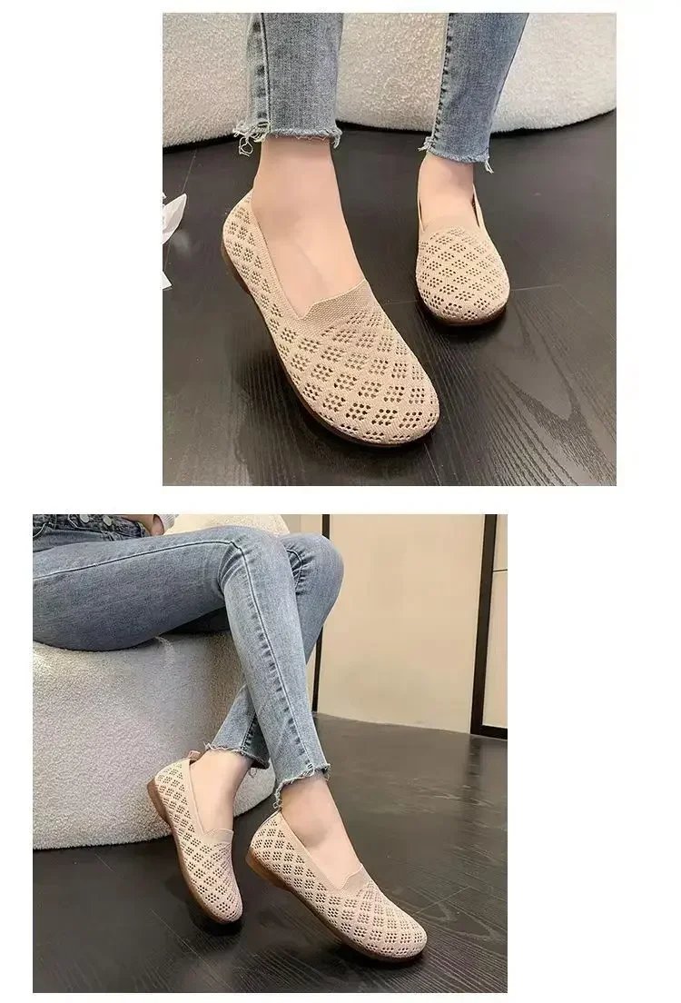Summer Mesh Fabrics Breathable Flats Women Shoes Ventilate Lace Leisure Loafers Mom Shoes Comfort Casual Light Sneakers