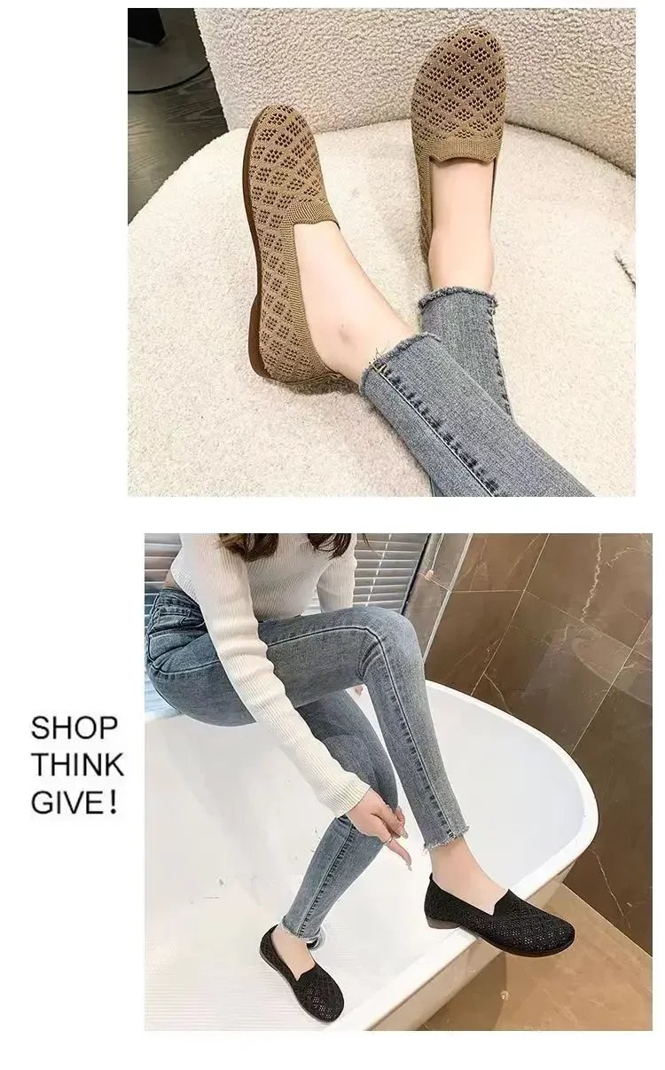 Summer Mesh Fabrics Breathable Flats Women Shoes Ventilate Lace Leisure Loafers Mom Shoes Comfort Casual Light Sneakers