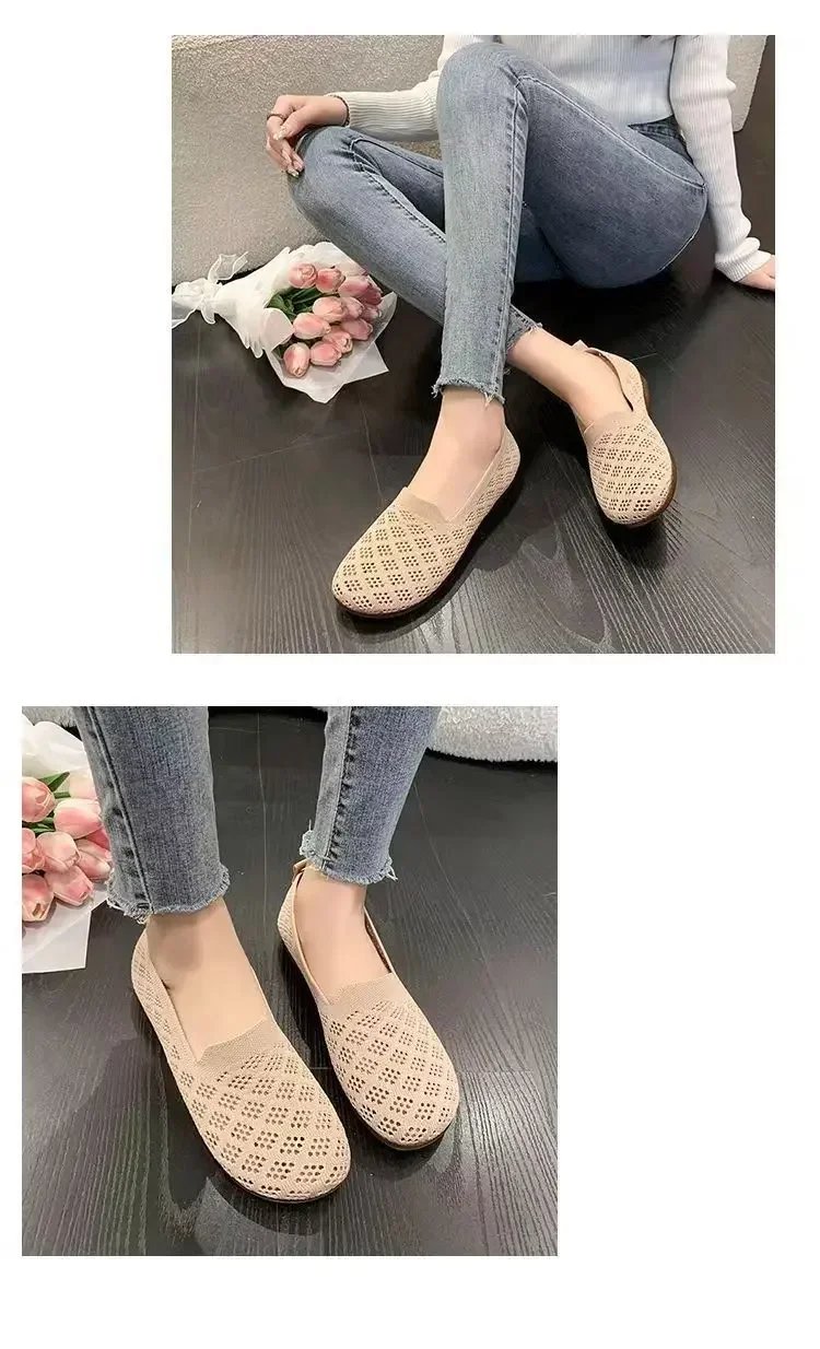 Summer Mesh Fabrics Breathable Flats Women Shoes Ventilate Lace Leisure Loafers Mom Shoes Comfort Casual Light Sneakers
