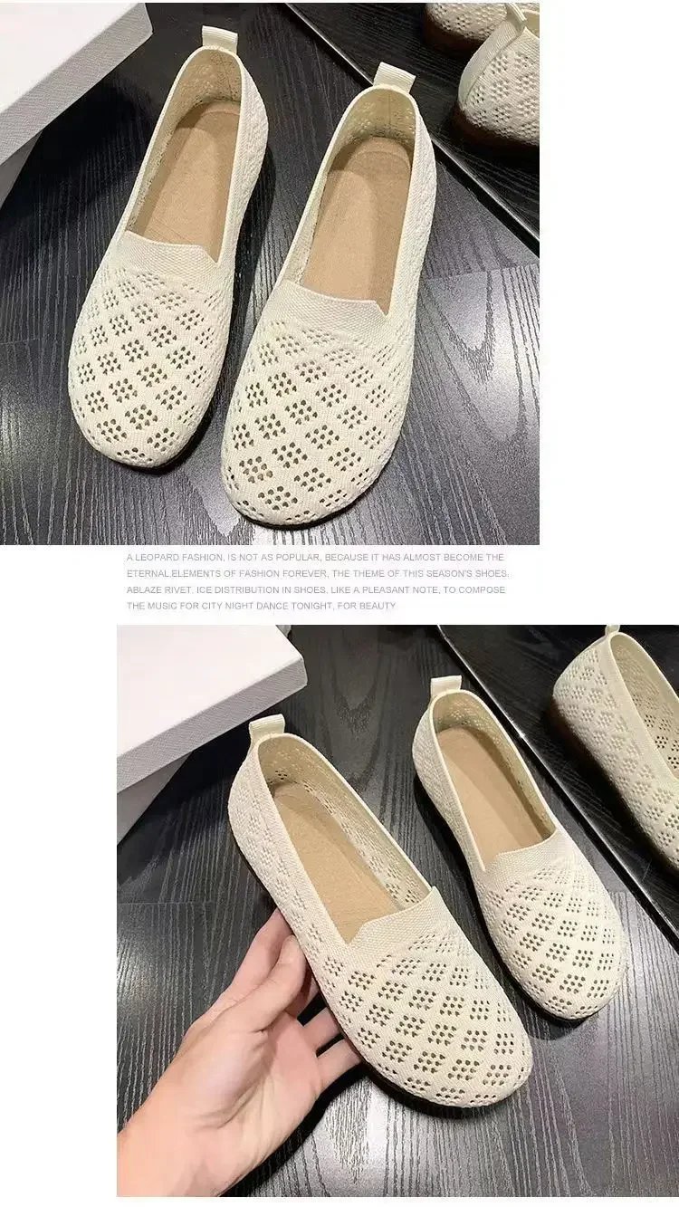 Summer Mesh Fabrics Breathable Flats Women Shoes Ventilate Lace Leisure Loafers Mom Shoes Comfort Casual Light Sneakers
