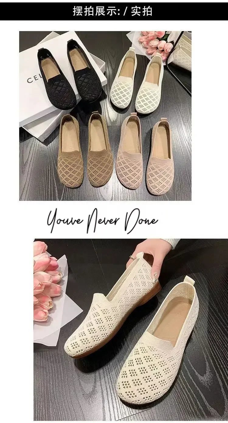 Summer Mesh Fabrics Breathable Flats Women Shoes Ventilate Lace Leisure Loafers Mom Shoes Comfort Casual Light Sneakers