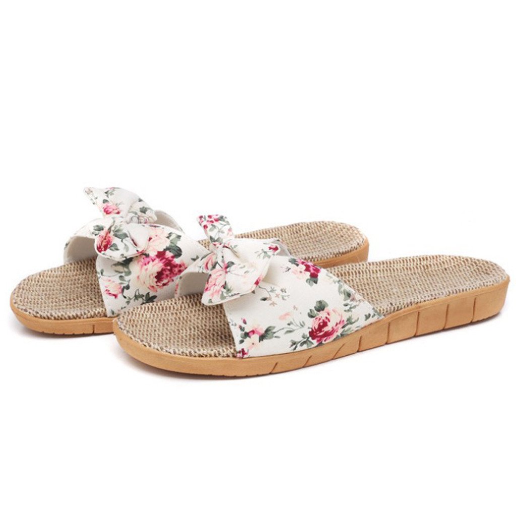 Floral Bowknot Female Slippers Linen Women Shoes Bohemia Sweet Casual Slippers for Women Indoor Outdoor Fashion All Match Shoes