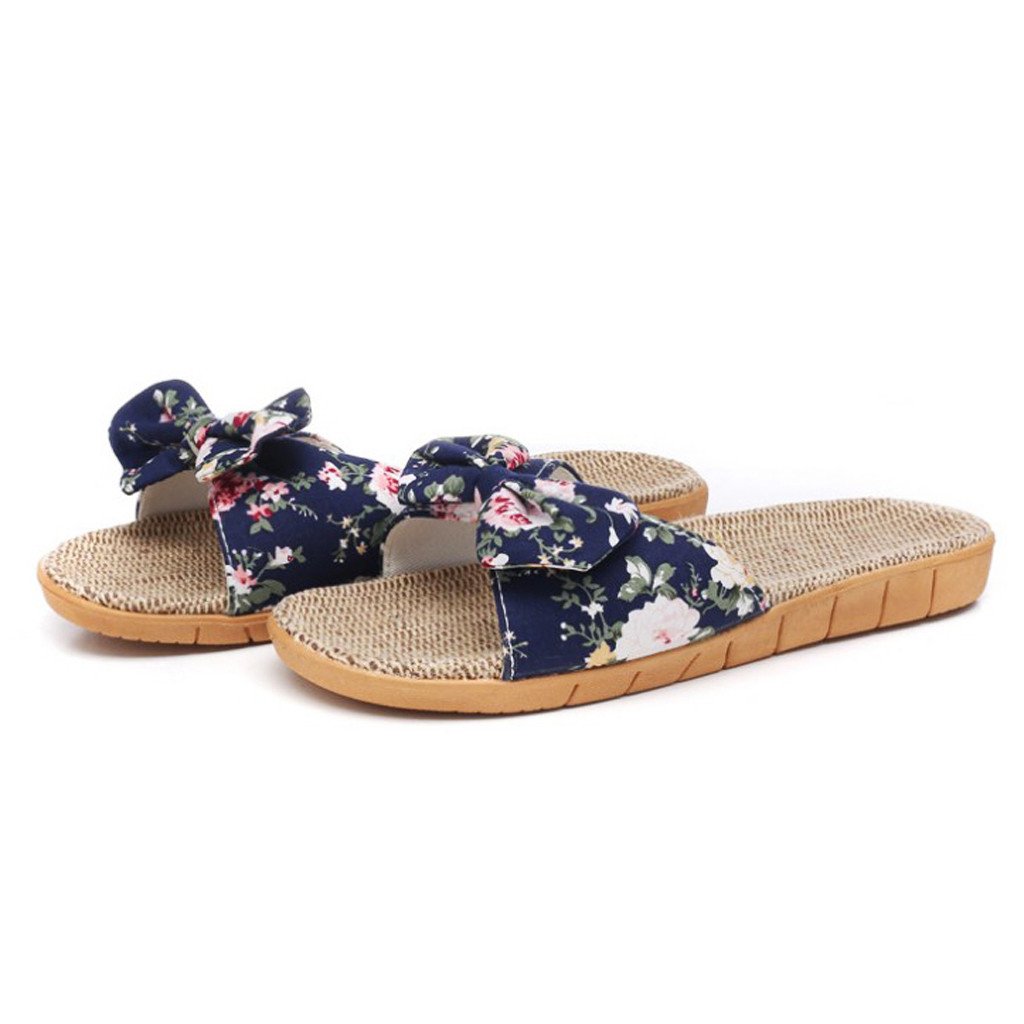 Floral Bowknot Female Slippers Linen Women Shoes Bohemia Sweet Casual Slippers for Women Indoor Outdoor Fashion All Match Shoes