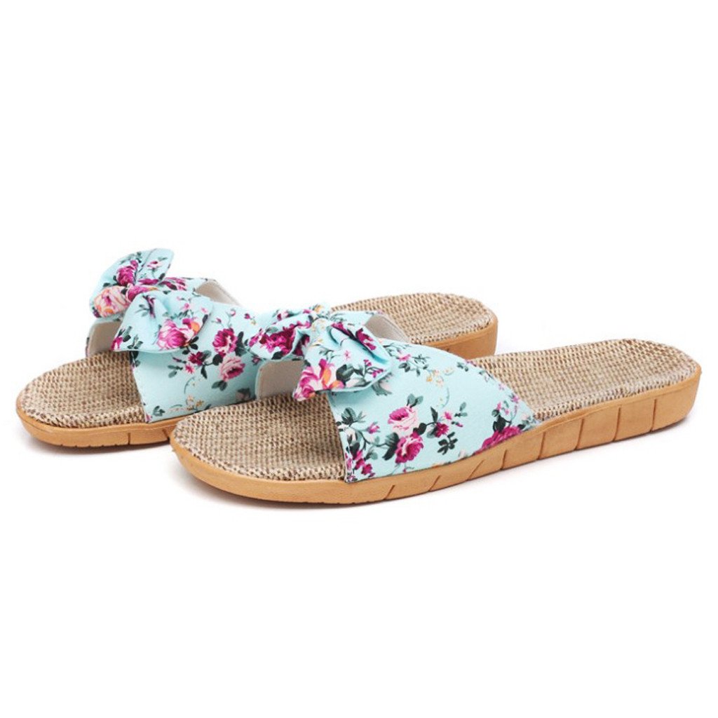 Floral Bowknot Female Slippers Linen Women Shoes Bohemia Sweet Casual Slippers for Women Indoor Outdoor Fashion All Match Shoes