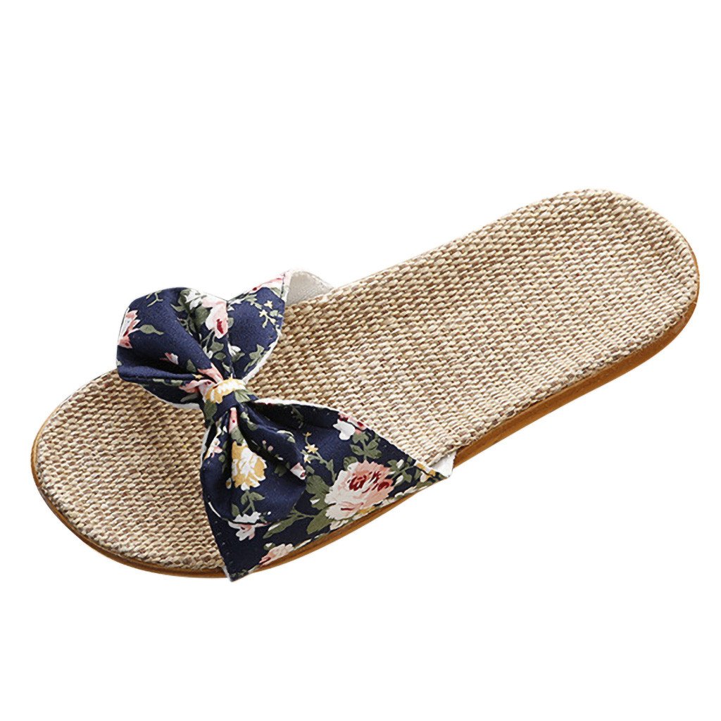 Floral Bowknot Female Slippers Linen Women Shoes Bohemia Sweet Casual Slippers for Women Indoor Outdoor Fashion All Match Shoes