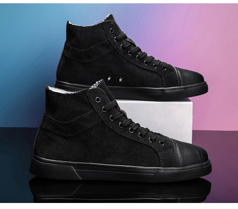 Men Canvas Shoes Summer Classic High Top Men Vulcanized Sneakers Comfortable Men Black Flat Footwear Large Size 39-46