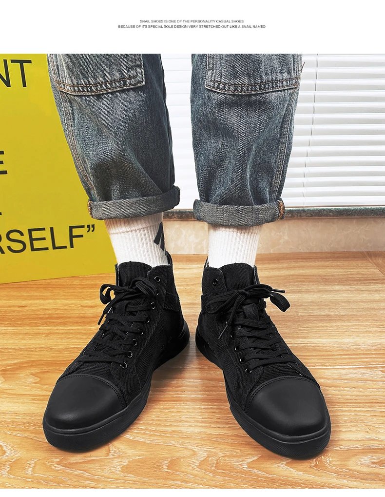 Men Canvas Shoes Summer Classic High Top Men Vulcanized Sneakers Comfortable Men Black Flat Footwear Large Size 39-46
