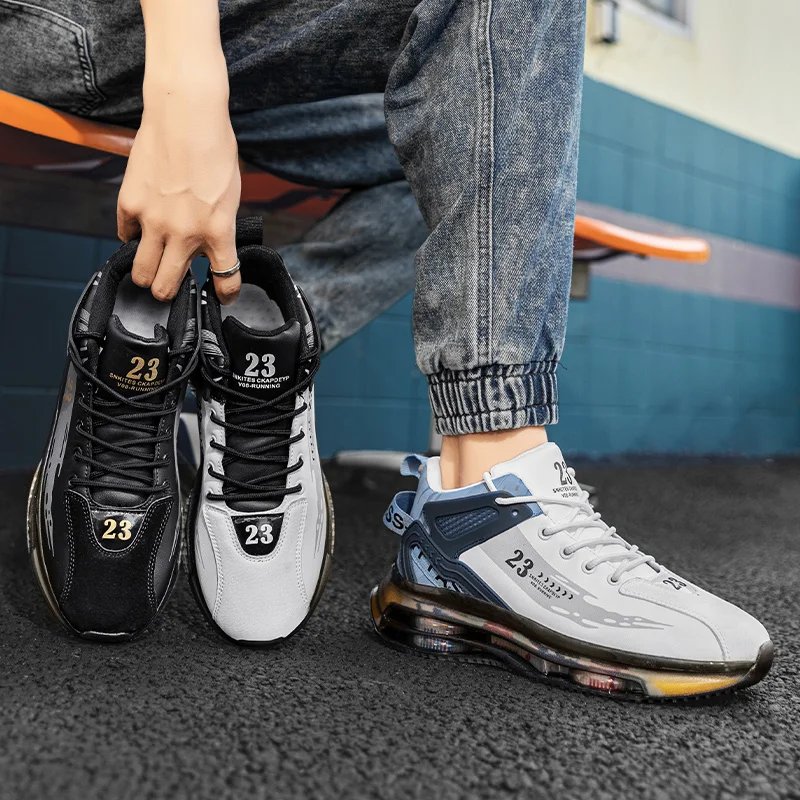 Men Sneakers Running Boots Fashion Outdoor Jogging Sports Shoes Mesh Breathable Cushioning Black Basket Footwear Male Big Size