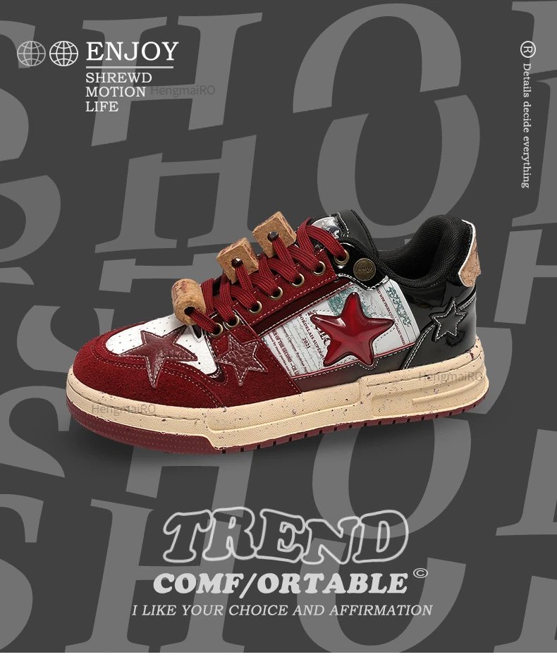 Women Shoes For Men Tennis Retro Y2K Star Punk Hip-hop Skateboard Shoes Fashion Male Sneakers Couples Outdoor Sports Casual Shoe