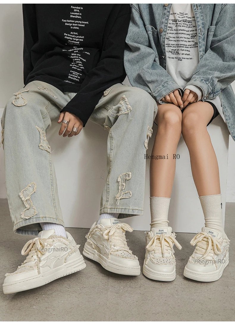 Women Shoes For Men Tennis Retro Fashion Y2K Star Skateboard Shoes White Leather Male Sneakers Couple Outdoor Sport Casual Shoes