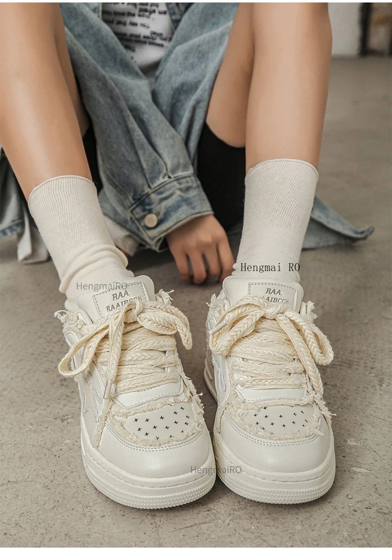 Women Shoes For Men Tennis Retro Fashion Y2K Star Skateboard Shoes White Leather Male Sneakers Couple Outdoor Sport Casual Shoes