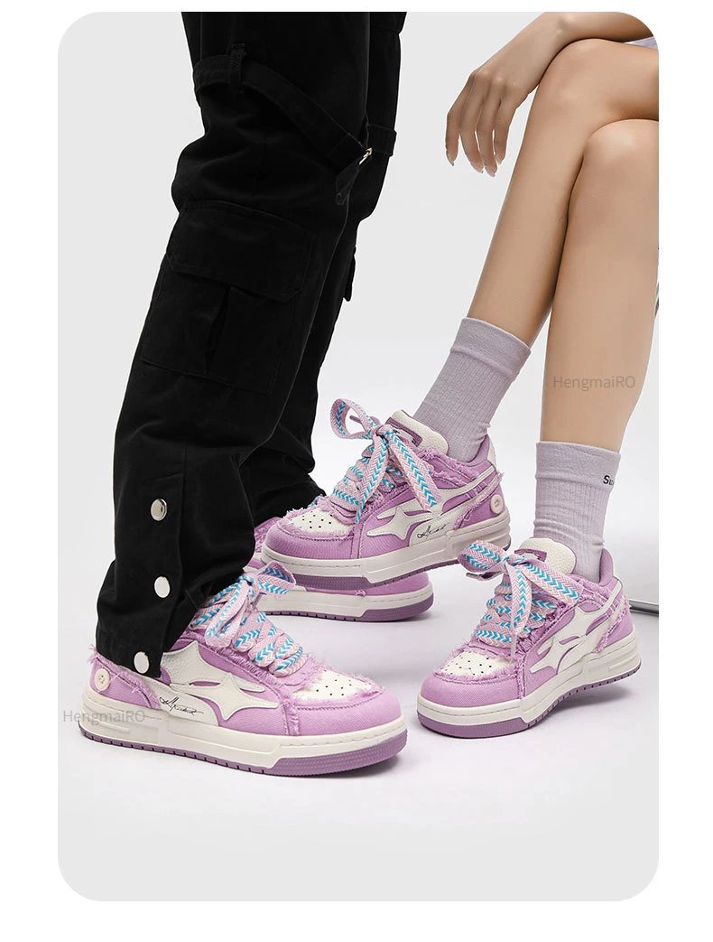 Women Shoes For Men Tennis Retro Fashion Y2K Star Skateboard Shoes White Leather Male Sneakers Couple Outdoor Sport Casual Shoes