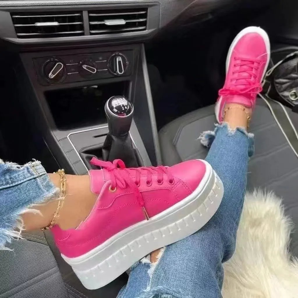 2023 Women Sneakers Solid Color Pu White Shoes Skateboard Height Increased Platform Vulcanized Casual Winter Lady Lace-Up Flats 2023 Women Sneakers Solid Color Pu White Shoes Skateboard Height Increased Platform Vulcanized Casual Winter Lady Lace-Up Flats