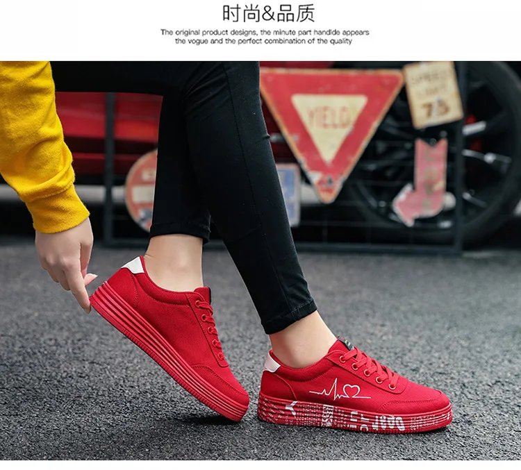 Sneakers Women's Heart Embroidery Lace-up Platform Women Vulcanized Shoes Sneakers Casual Shoes Graffiti Flat Zapatos Hombe