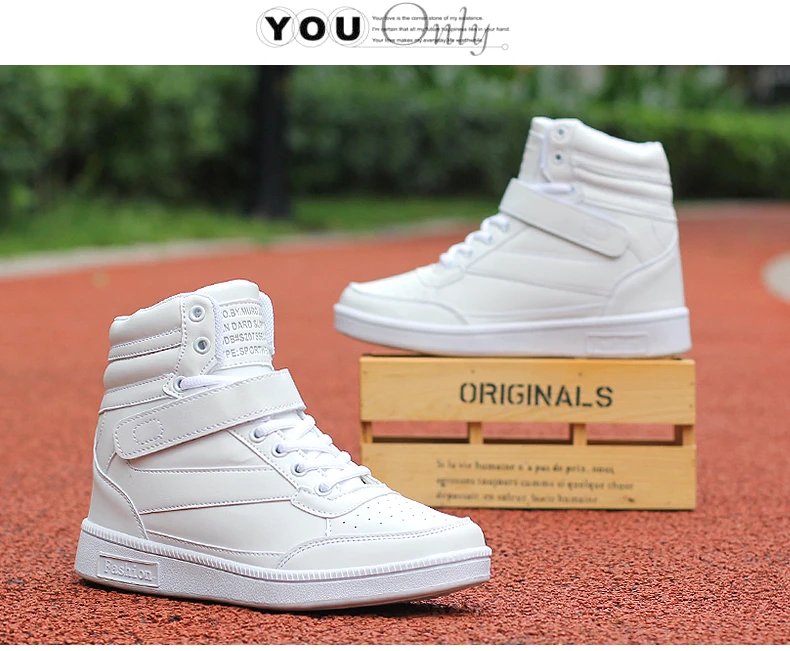 Brand Womens Breathable High Top Skateboard Shoes Casual Non-slip Sport Shoes Ladies Platform Hidden Increasing Leather Sneakers