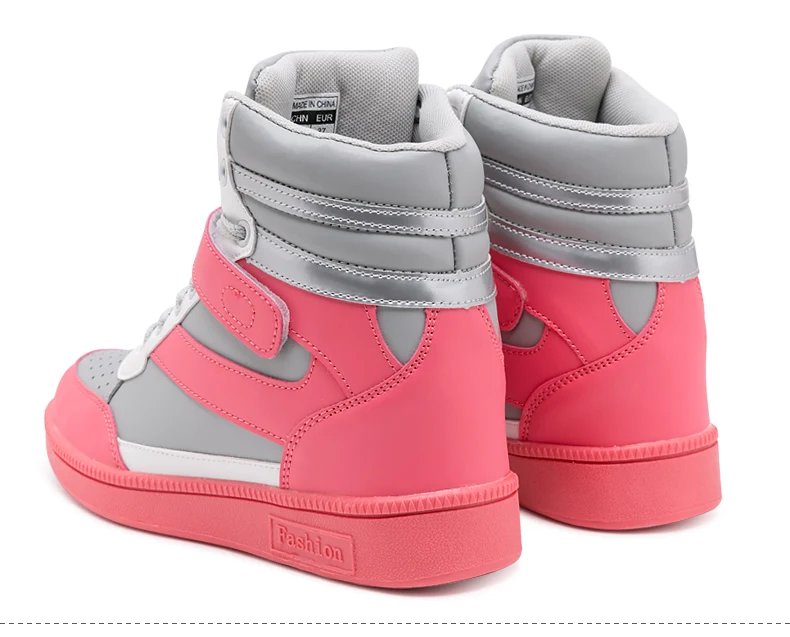 Brand Womens Breathable High Top Skateboard Shoes Casual Non-slip Sport Shoes Ladies Platform Hidden Increasing Leather Sneakers