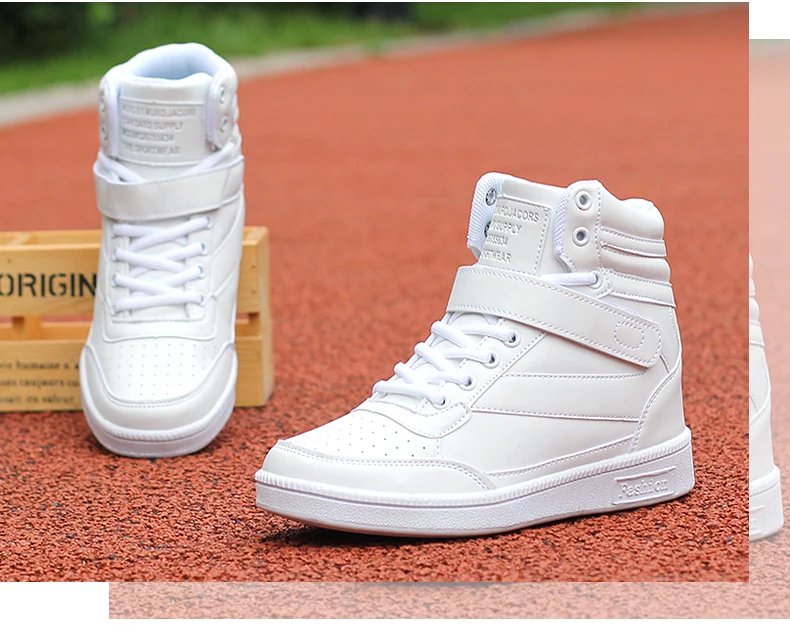 Brand Womens Breathable High Top Skateboard Shoes Casual Non-slip Sport Shoes Ladies Platform Hidden Increasing Leather Sneakers
