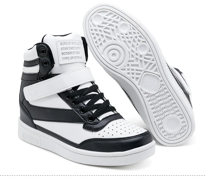 Brand Womens Breathable High Top Skateboard Shoes Casual Non-slip Sport Shoes Ladies Platform Hidden Increasing Leather Sneakers