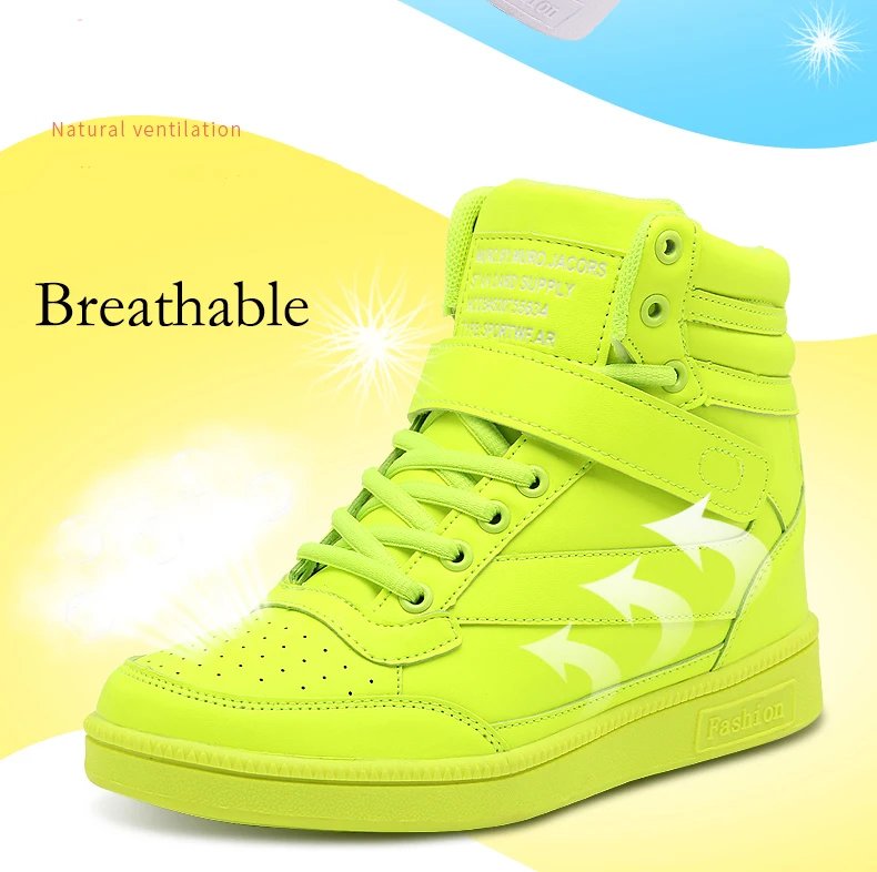 Brand Womens Breathable High Top Skateboard Shoes Casual Non-slip Sport Shoes Ladies Platform Hidden Increasing Leather Sneakers