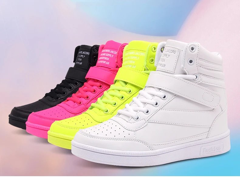 Brand Womens Breathable High Top Skateboard Shoes Casual Non-slip Sport Shoes Ladies Platform Hidden Increasing Leather Sneakers