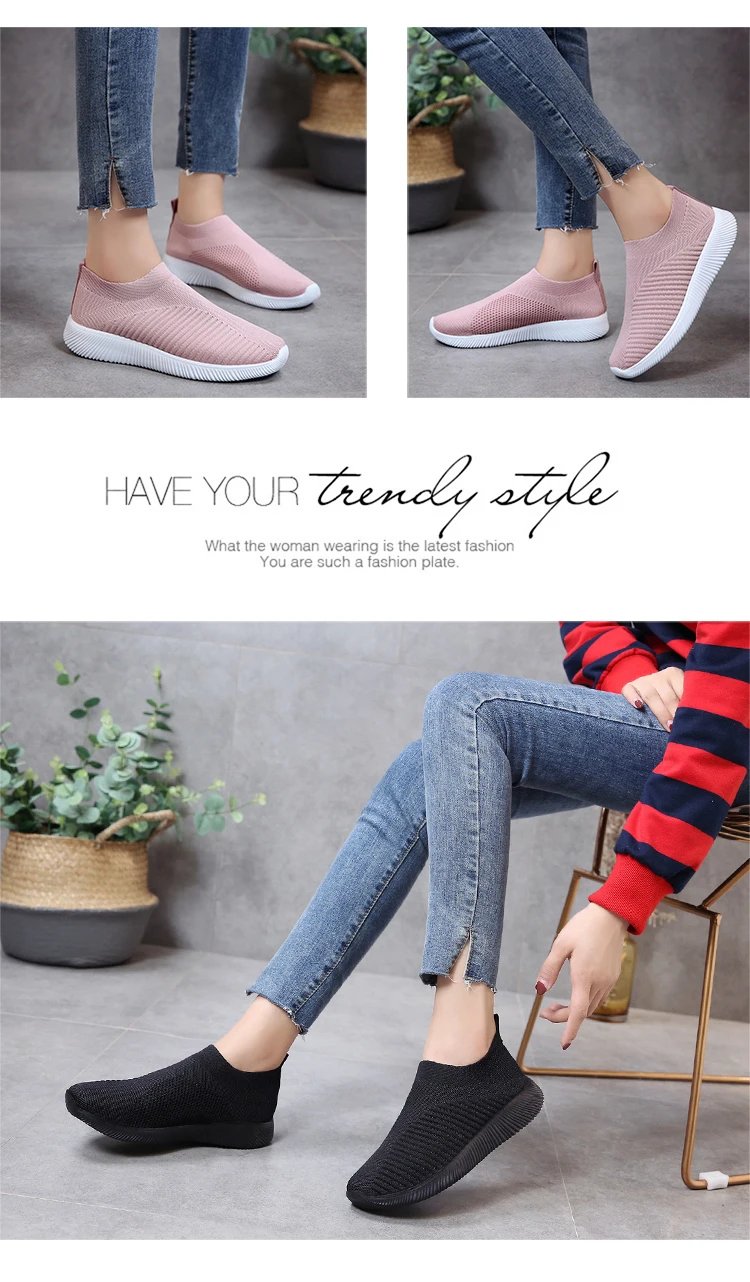 Women Casual Sport Sneaker Tennis Female Athletic Loafers Running Shoes Fabric Flat Shoes Slip-on Trend 2023 Footwear Girl 42 43