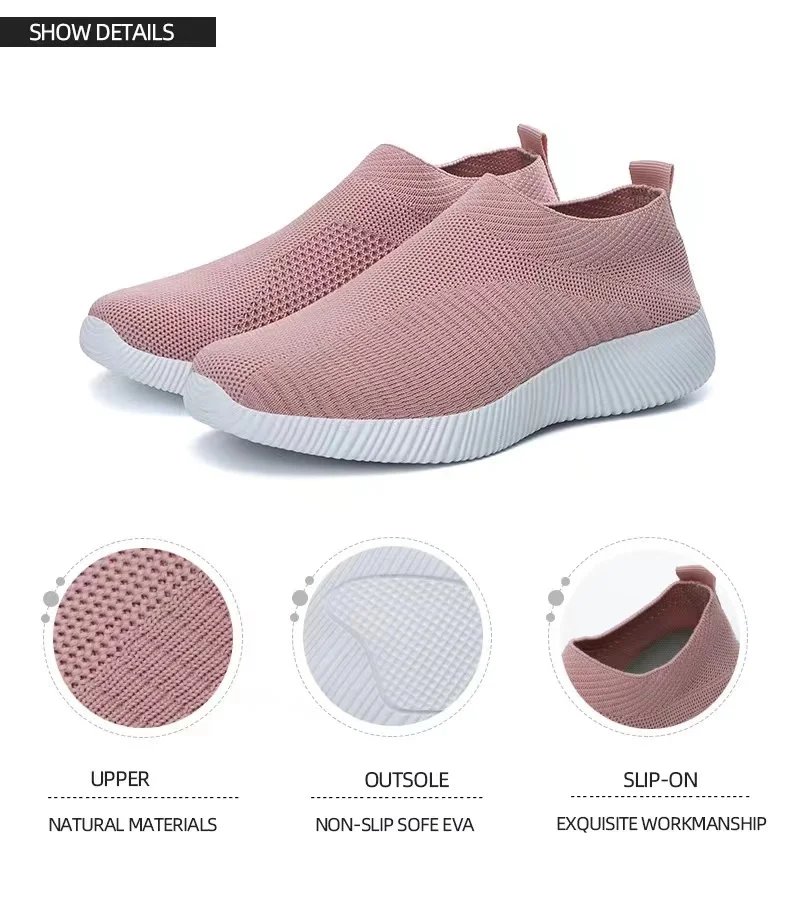 Women Casual Sport Sneaker Tennis Female Athletic Loafers Running Shoes Fabric Flat Shoes Slip-on Trend 2023 Footwear Girl 42 43