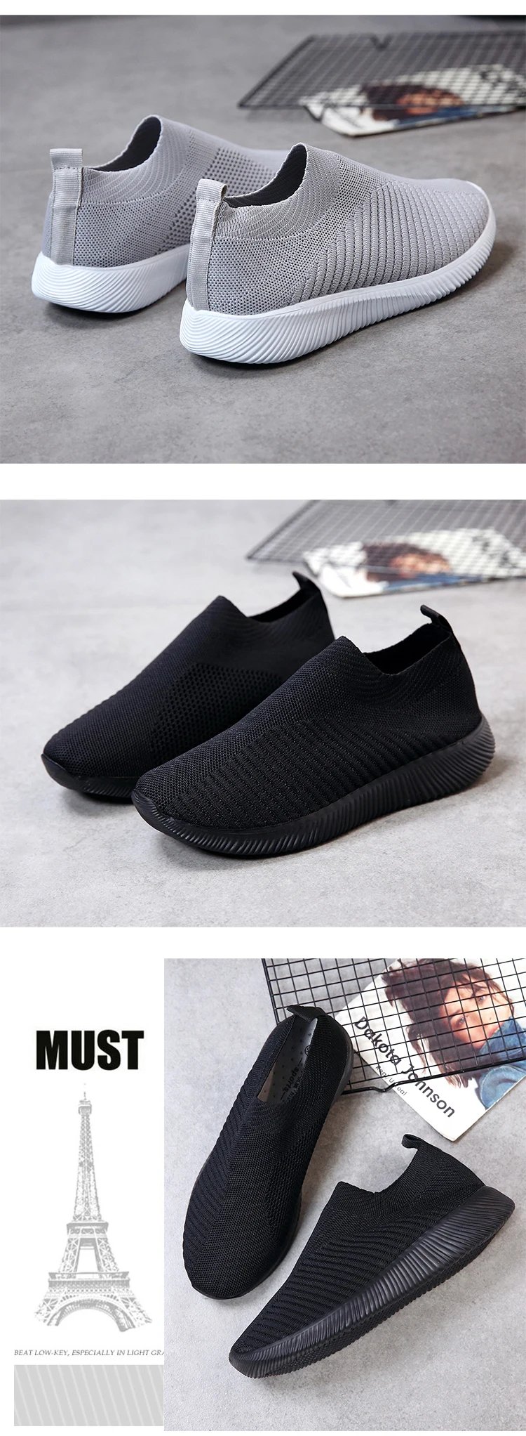 Women Casual Sport Sneaker Tennis Female Athletic Loafers Running Shoes Fabric Flat Shoes Slip-on Trend 2023 Footwear Girl 42 43