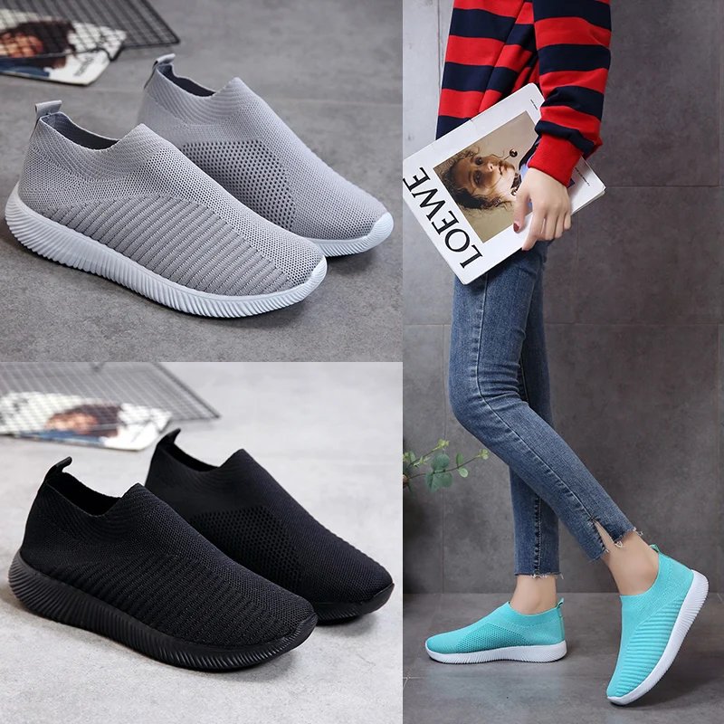 Women Casual Sport Sneaker Tennis Female Athletic Loafers Running Shoes Fabric Flat Shoes Slip-on Trend 2023 Footwear Girl 42 43
