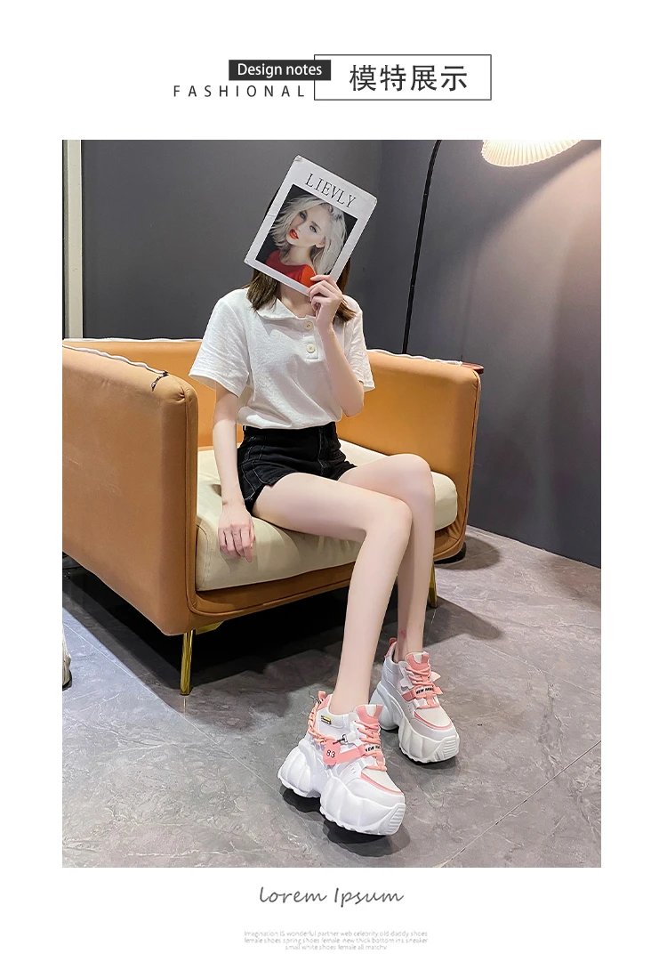 Women Chain Chunky Sneakers White Black Fashion 10CM Thick Sole Casual Ladies Vulcanized Shoes Sport High Platform Sneaker Woman