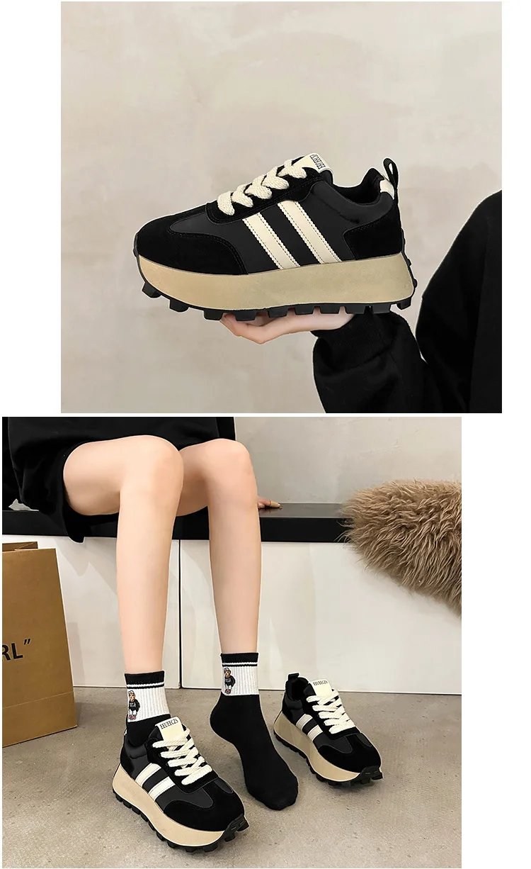 Sneakers Shoes Women 2023 Autumn New Vintage Versatile Casual Lightweight Thick Sole Dad's Shoes Platform Shoes