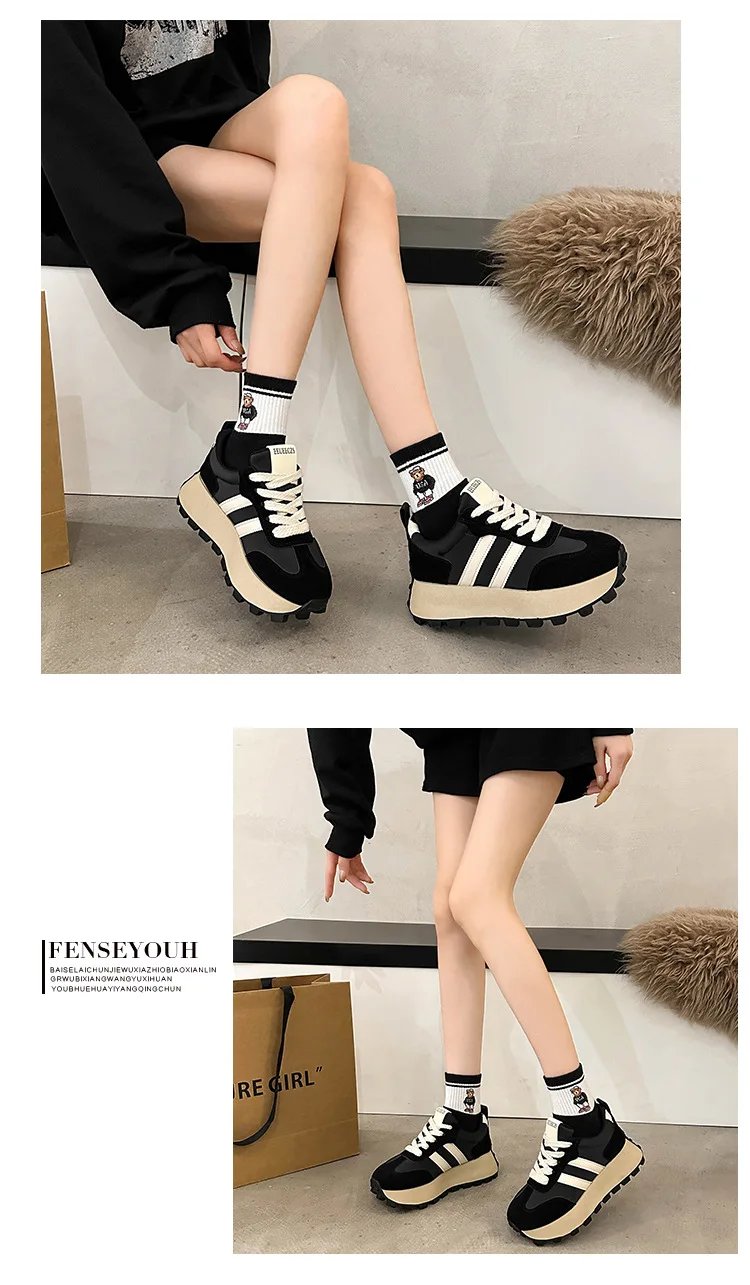 Sneakers Shoes Women 2023 Autumn New Vintage Versatile Casual Lightweight Thick Sole Dad's Shoes Platform Shoes