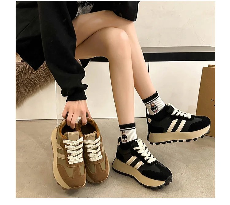Sneakers Shoes Women 2023 Autumn New Vintage Versatile Casual Lightweight Thick Sole Dad's Shoes Platform Shoes
