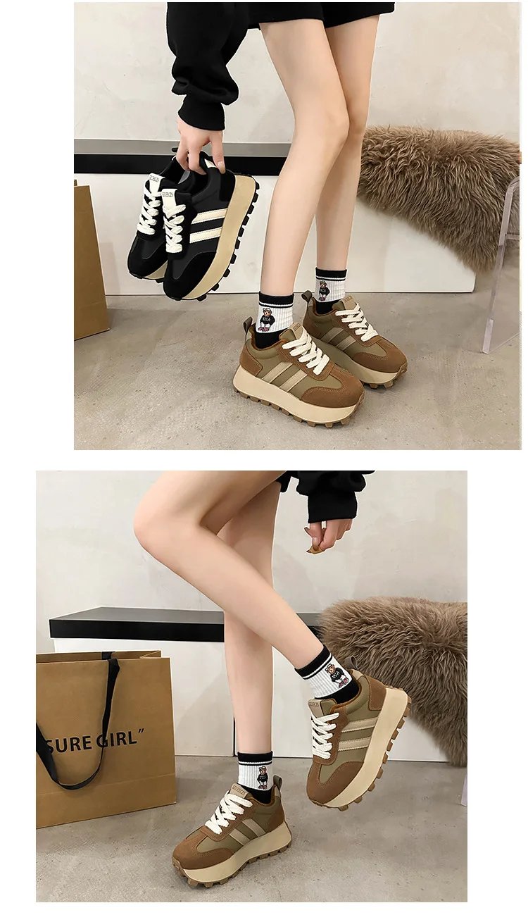 Sneakers Shoes Women 2023 Autumn New Vintage Versatile Casual Lightweight Thick Sole Dad's Shoes Platform Shoes