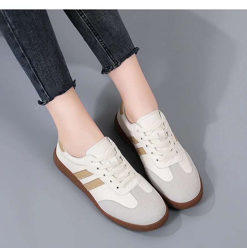 New German training shoes women's leather flat casual board shoes lace-up single shoes flat student sports shoes all match