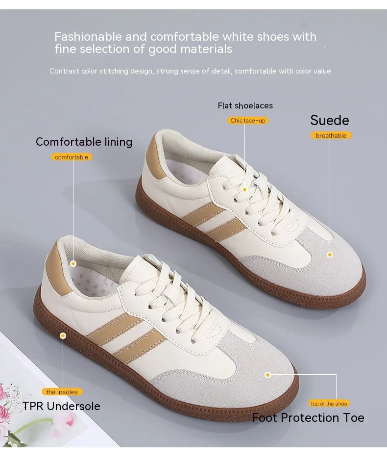 New German training shoes women's leather flat casual board shoes lace-up single shoes flat student sports shoes all match