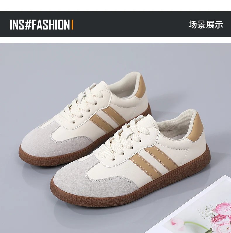 New German training shoes women's leather flat casual board shoes lace-up single shoes flat student sports shoes all match