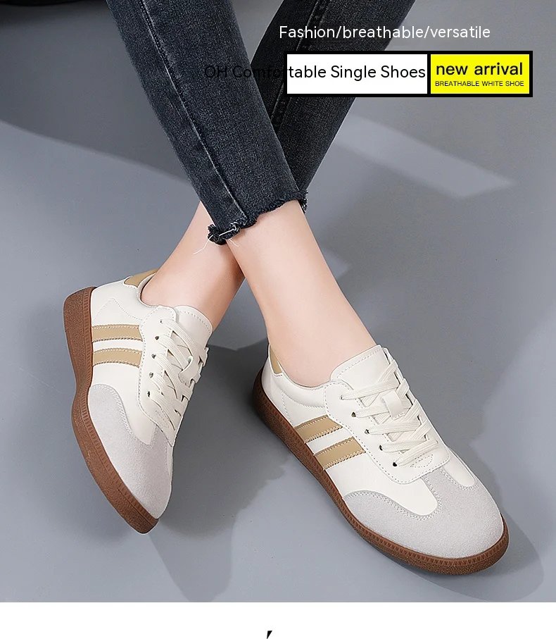 New German training shoes women's leather flat casual board shoes lace-up single shoes flat student sports shoes all match