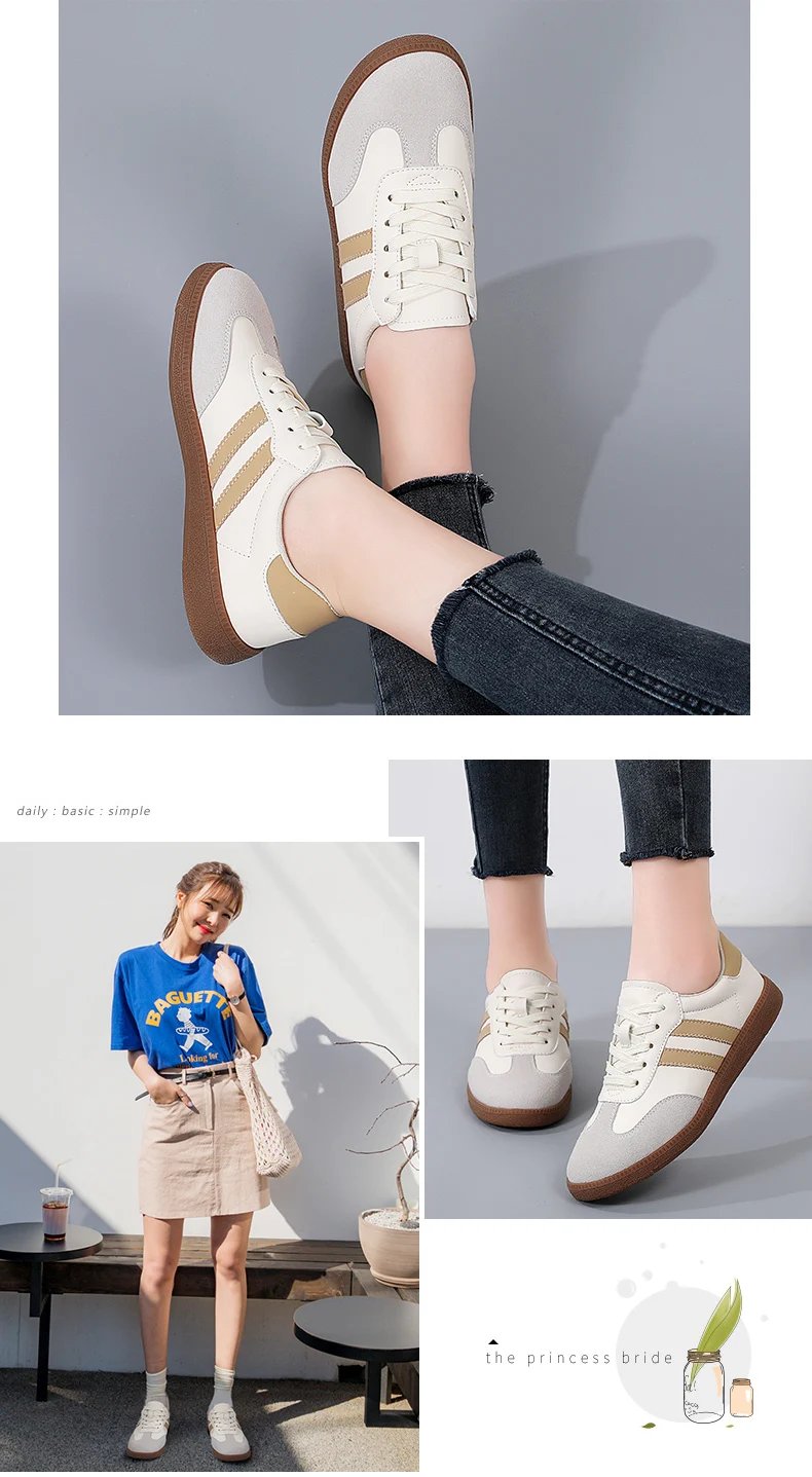 New German training shoes women's leather flat casual board shoes lace-up single shoes flat student sports shoes all match