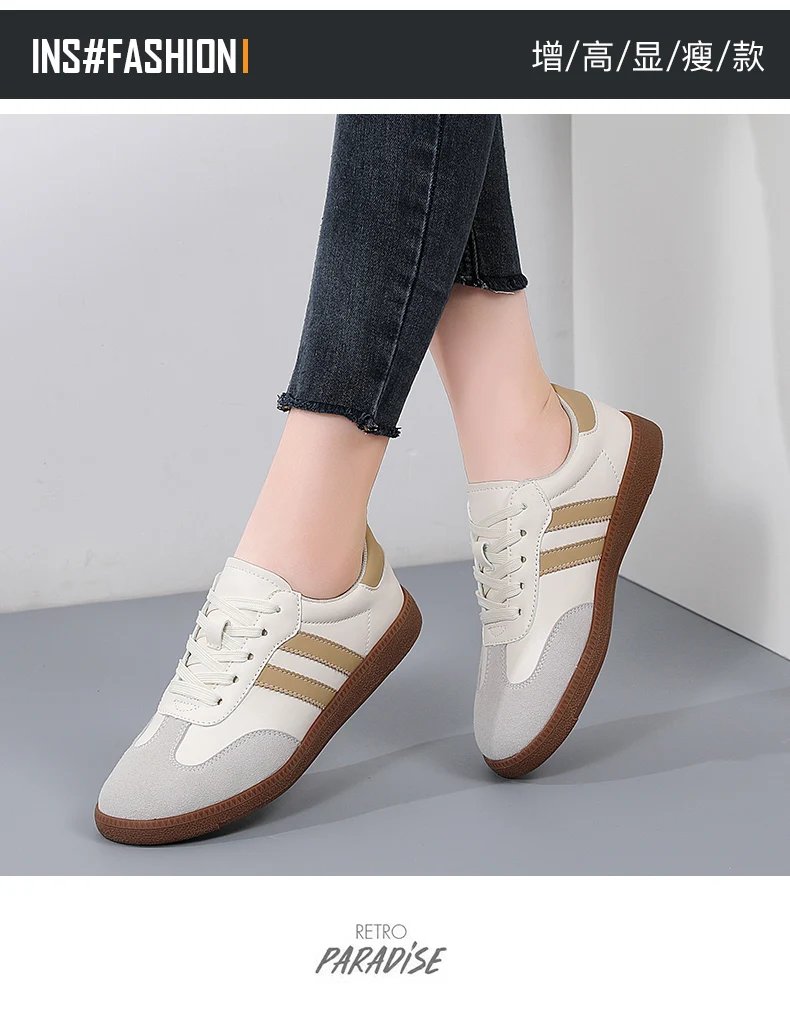 New German training shoes women's leather flat casual board shoes lace-up single shoes flat student sports shoes all match