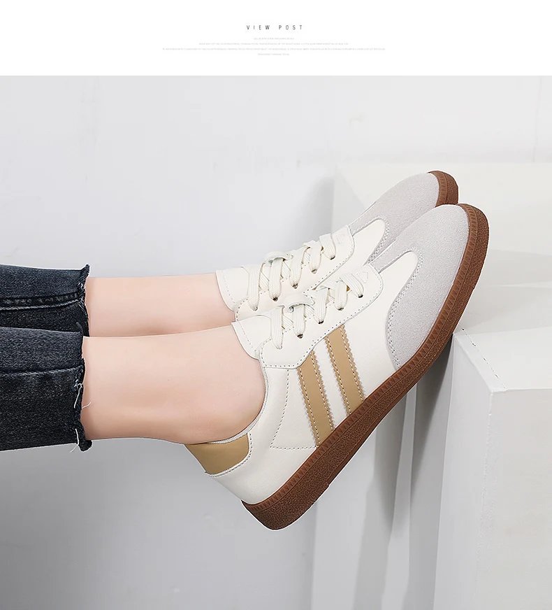 New German training shoes women's leather flat casual board shoes lace-up single shoes flat student sports shoes all match