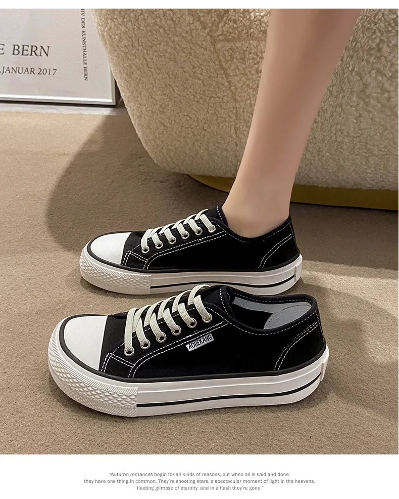 Women's Canvas Shoes Spring Flat Shoes Solid Color Student Sneakers Girls Skateboard Vulcanized Tennis Women 2023 Zapatillas