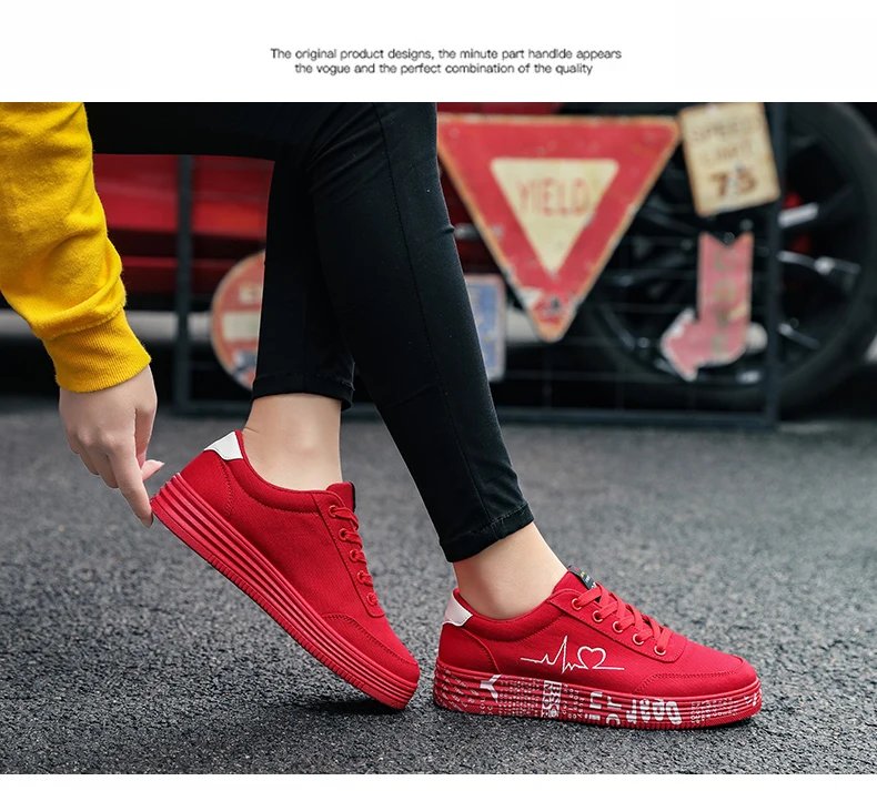 Red High Top Sneakers Women Shoes 2024 Spring Canvas Running Women's Casual Sport Shoes Man Graffiti basket femme Big Size 35-44