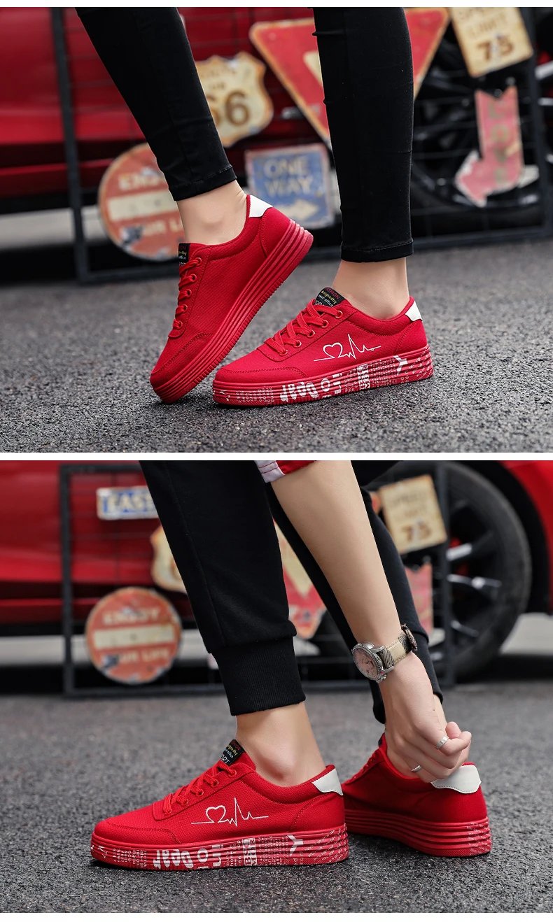 Red High Top Sneakers Women Shoes 2024 Spring Canvas Running Women's Casual Sport Shoes Man Graffiti basket femme Big Size 35-44
