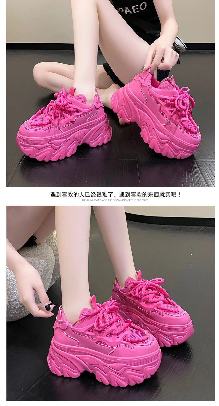 Women Platform Casual Breathable Mesh Shoes 2023 New Summer Chunky Sneakers 8.5CM Wedges Hidden Heels Hollow Leisure Shoes Woman