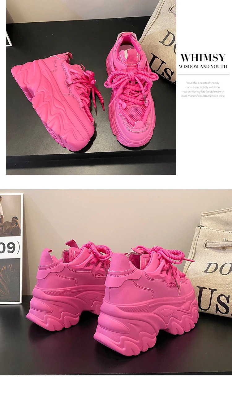 Women Platform Casual Breathable Mesh Shoes 2023 New Summer Chunky Sneakers 8.5CM Wedges Hidden Heels Hollow Leisure Shoes Woman